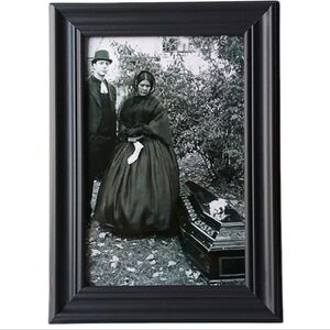 Vintage Victorian Couple Mourning  With Casket Portrait Gothic Goth Funeral Art